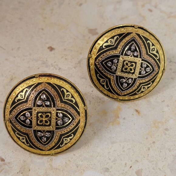 Vintage Spanish Damascene Clip on Earrings - Picture 3 of 10